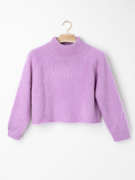 High Neck Cropped Suri Alpaca Jumper crafted from lightweight Suri Air yarn with a folded high neckline, relaxed cropped silhouette and streamlined sleeves.